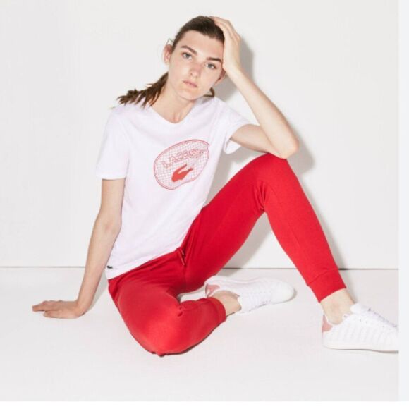 LACOSTE SPORT Women's Tennis Fleece Sweatpants Red Size 4 / Size XS - Picture 3 of 9